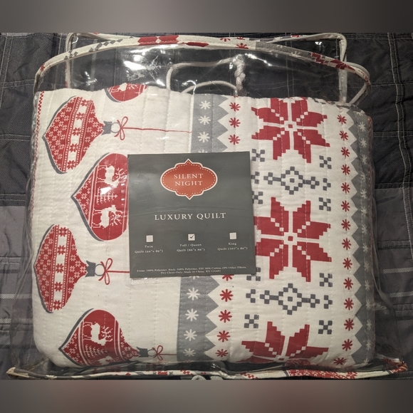 Silent Night Full Queen Luxury Christmas Quilt Red And White Fair Isle Festive - Picture 2 of 7